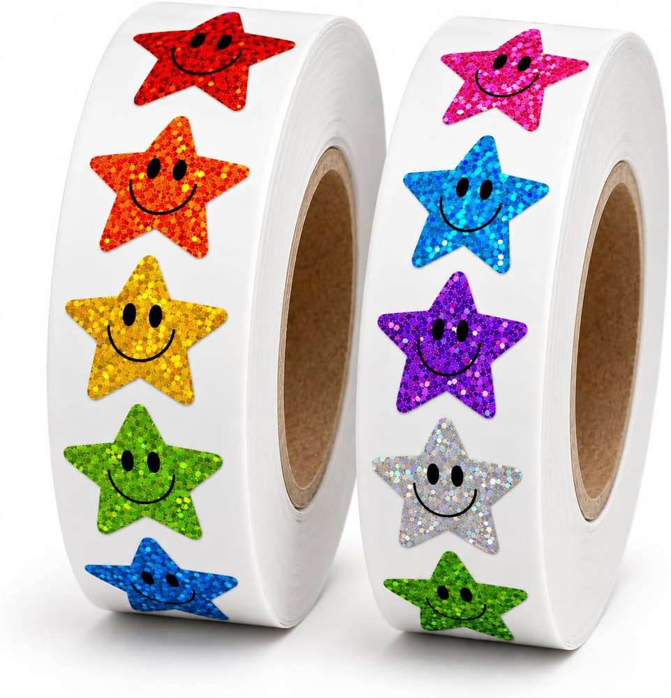 1000 PCS Glitter Star Stickers for Kids, 1 Inch Sparkly Foil Reward Stickers, 10