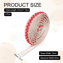 3 Pcs 3 Yard Pearl Rhinestone Ribbons, 1cm Pearls Rhinestone Tape Red