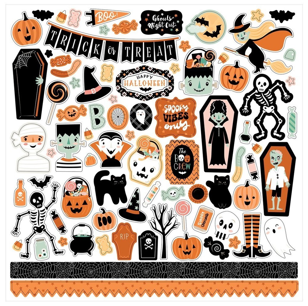 12×12 Sheet Echo Park Paper SPOOKTACULAR HALLOWEEN Scrapbook Element Stickers