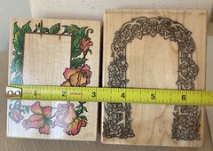 NEW WOOD MOUNT RUBBER STAMP SET OF 2 ROSE FRAME & FLOWER TRELLIS SCRAPBOOKING