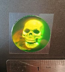 Vintage Stickers 3D Holographic Skull Halloween Sticker Polaroid VERY RARE HTF