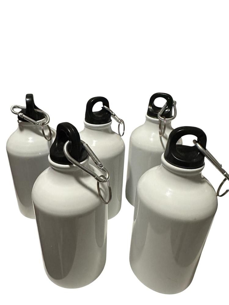 Blank White Aluminum Sublimation Sport Water Bottles with Carabiner Clips (Set o