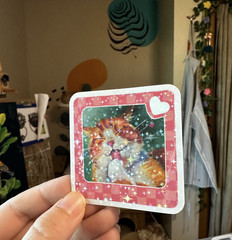 Sparkly Polaroid Orange Cat Paw Sticker for Journaling | Original Art Sticker