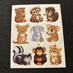 Lot Of 2 Vintage 1979 Dennison Stickers Animals Monkey Kangaroo Skunk Bear