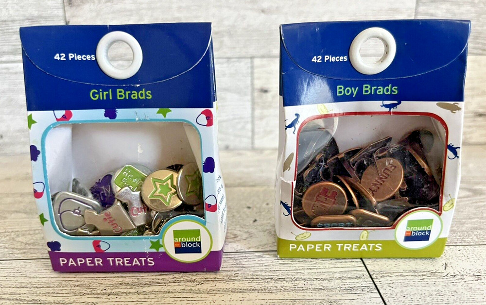 Around the Block Girl and Boy BRADS Paper Treats New 42 Pieces Each Box