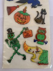 Vtg Halloween Puffy Stickers Taiwan Lot of 3 Owl Pumpkin Ghost Skeleton NOS