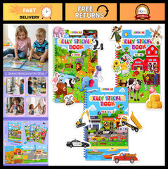 Waterproof Reusable Jelly Sticker Books for Toddlers 2-6 Years – 3 Set Activity