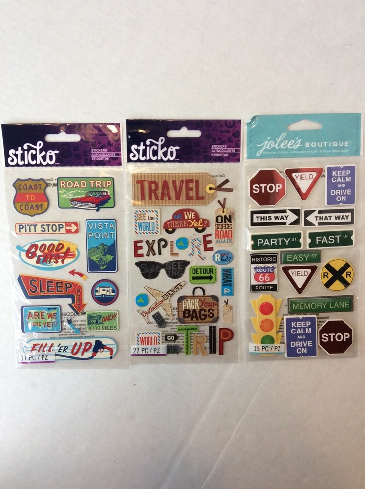 Travel Road Sign Stickers Crafts Scrapbooking 3 Packs New