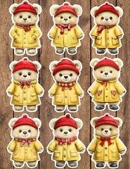 Bear in Yellow Jacket Die Cut Stickers Set Scrapbooking Laptop Waterbottle