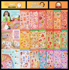 Scented Stickers Scratch & Sniff – 1500+ Cute Food Themes, 72 Sheets for Kids Re