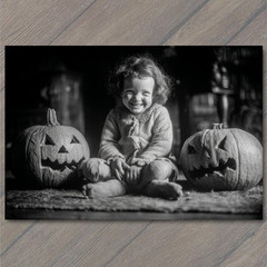 STICKER Laughing Child Jack O Lantern Pumpkins Black White Halloween Joy