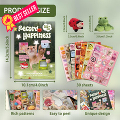 Bomichi Cute Sticker Book, Y2K Vintage Grunge Kawaii Retro Aesthetic Cat