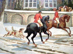 Gorgeous Large 1800’s Die Cut -Charming House, Dogs, Horses, Carriage & People *