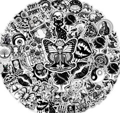 LOT of 10 pcs GOTHIC theme black & white random decals astrology witchcraft taro