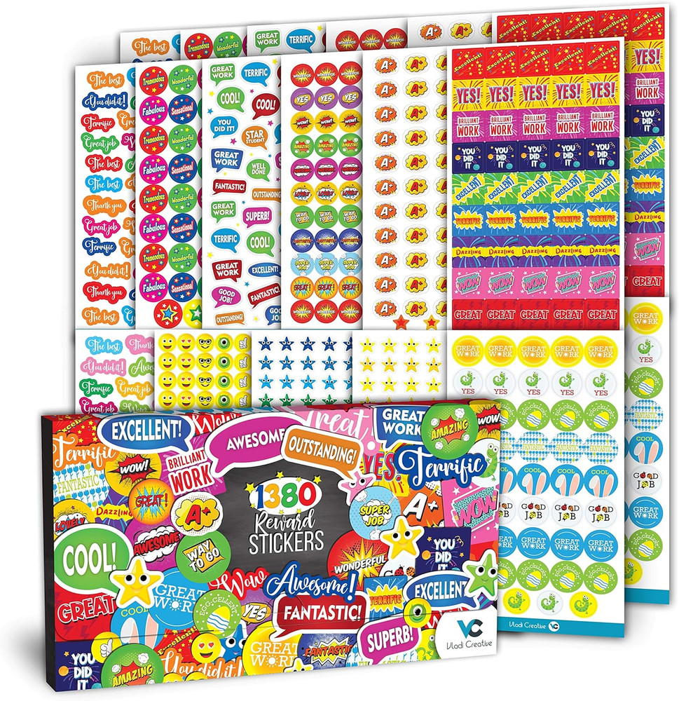 Teacher Reward Stickers – 1380 Pcs, 22 Sheets of Premium Reward Stickers, Colorf