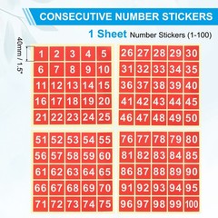 1.5″ Consecutive Number Stickers, 1 Set Self Adhesive Number Decals, Red