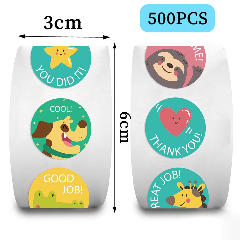 500 Pcs/Roll Teacher Reward Cartoon Stickers – Cute Roll Decals for Gifting, DIY