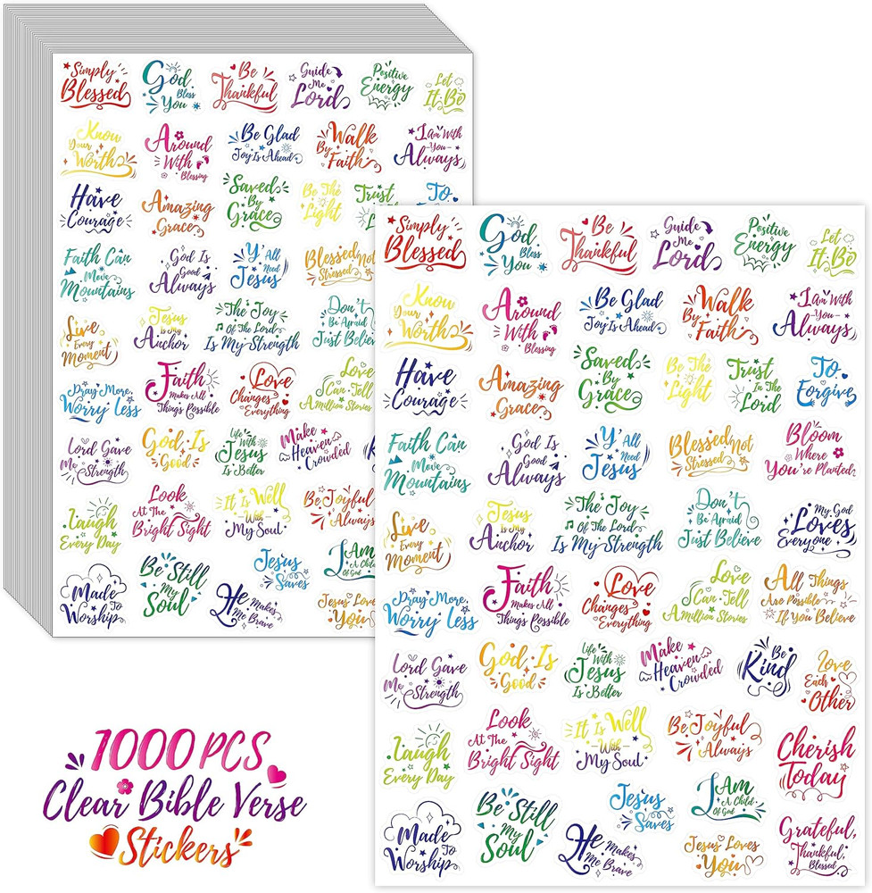 1000 PCS Bible Verse Stickers, Clear Inspirational Pray Stickers Encouraging Scr