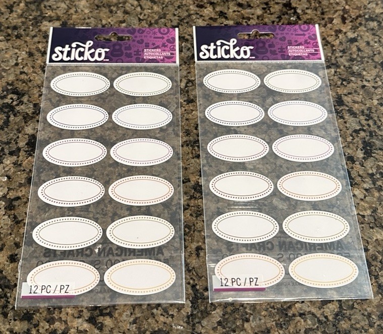 Set of 2 Sticko COLOR OVAL LABELS Stickers 12 Pcs Dotted Border 1.75″ Wide