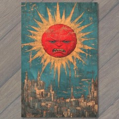 STICKER Angry Sun Over City Mean Star Hot Rays Buildings Sky Funny Unusual
