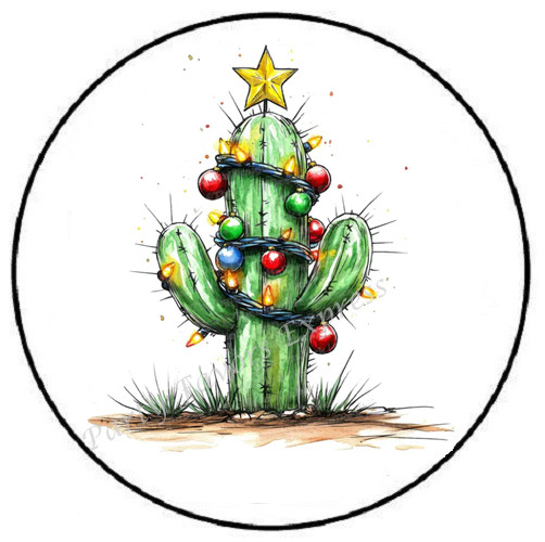 CACTUS WITH CHRISTMAS LIGHTS ENVELOPE SEALS LABELS STICKERS PARTY FAVORS