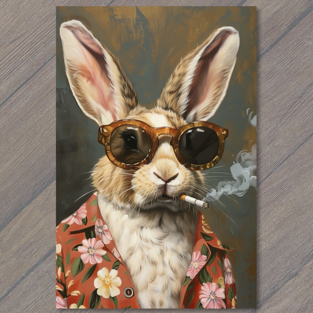 STICKER Bunny Rabbit Smoking Sunglasses Hawaiian Shirt Brown White Funny
