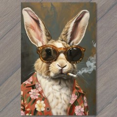 STICKER Bunny Rabbit Smoking Sunglasses Hawaiian Shirt Brown White Funny