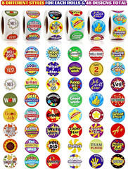 3000 Pcs Reward Stickers for Teachers, 6 Rolls of Motivational Stickers for Kids