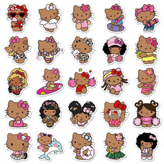 50 BLACK HELLO KITTY Stickers, For-Toybox, Phone, Water Bottle, Laptop, Locker