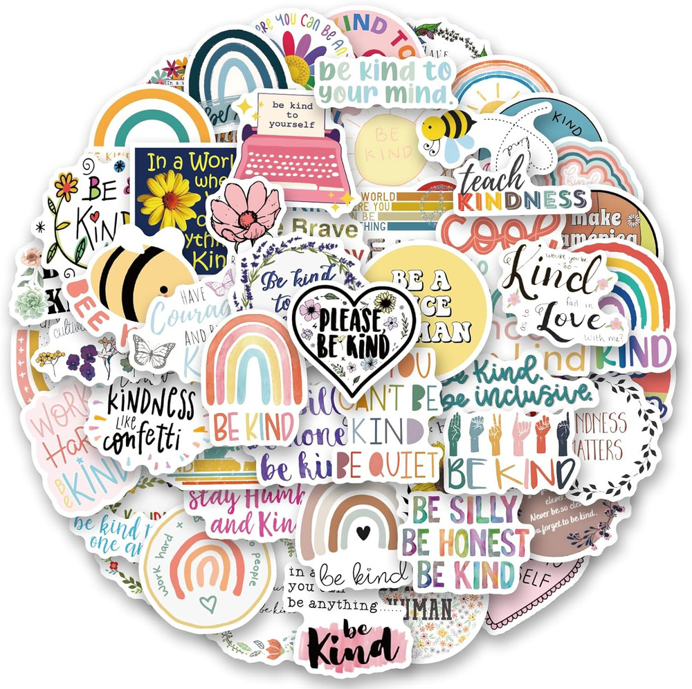 125 Waterproof Be Kind Stickers – Motivational Letter Quotes for Kids