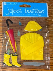 RARE Jolees Yellow It’s Raining Drops Coat Rain Jacket Umbrella Boots Sticker 3D