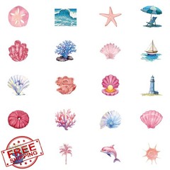 200Pcs Summer Stickers Blue Pink Girls Ocean Sticker Beach Aesthetic Stickers…