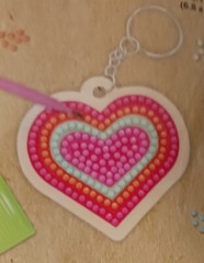 2 Crafters Square Diamond Painting HEART Key Chain + CIRCLE Key Chain Wood Fun