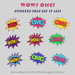 WOW OMG Stickers Set (x9) | Fun Comic Style Stickers for Planners Scrapbooking
