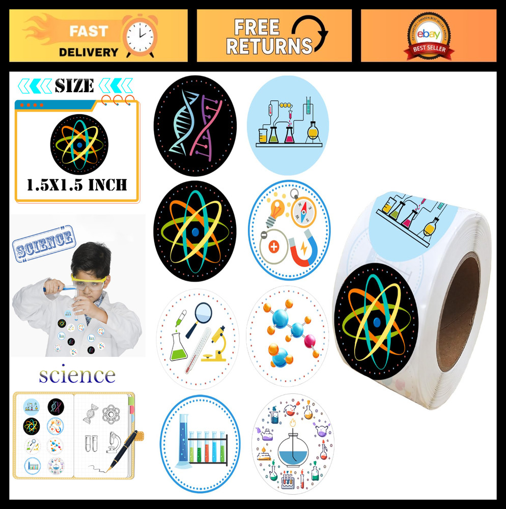 500 Science Party Decorations Stickers – Mad Scientist Labels for Birthday & Bab