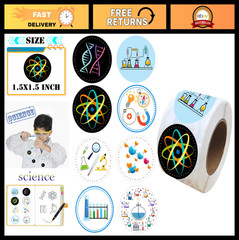 500 Science Party Decorations Stickers – Mad Scientist Labels for Birthday & Bab