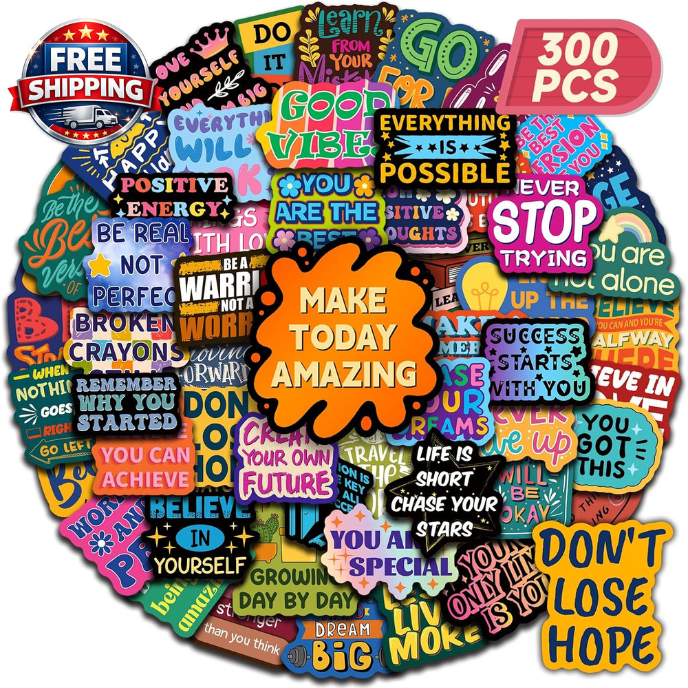 300PCS Motivational Stickers, Waterproof Inspirational Vinyl Stickers, Positive