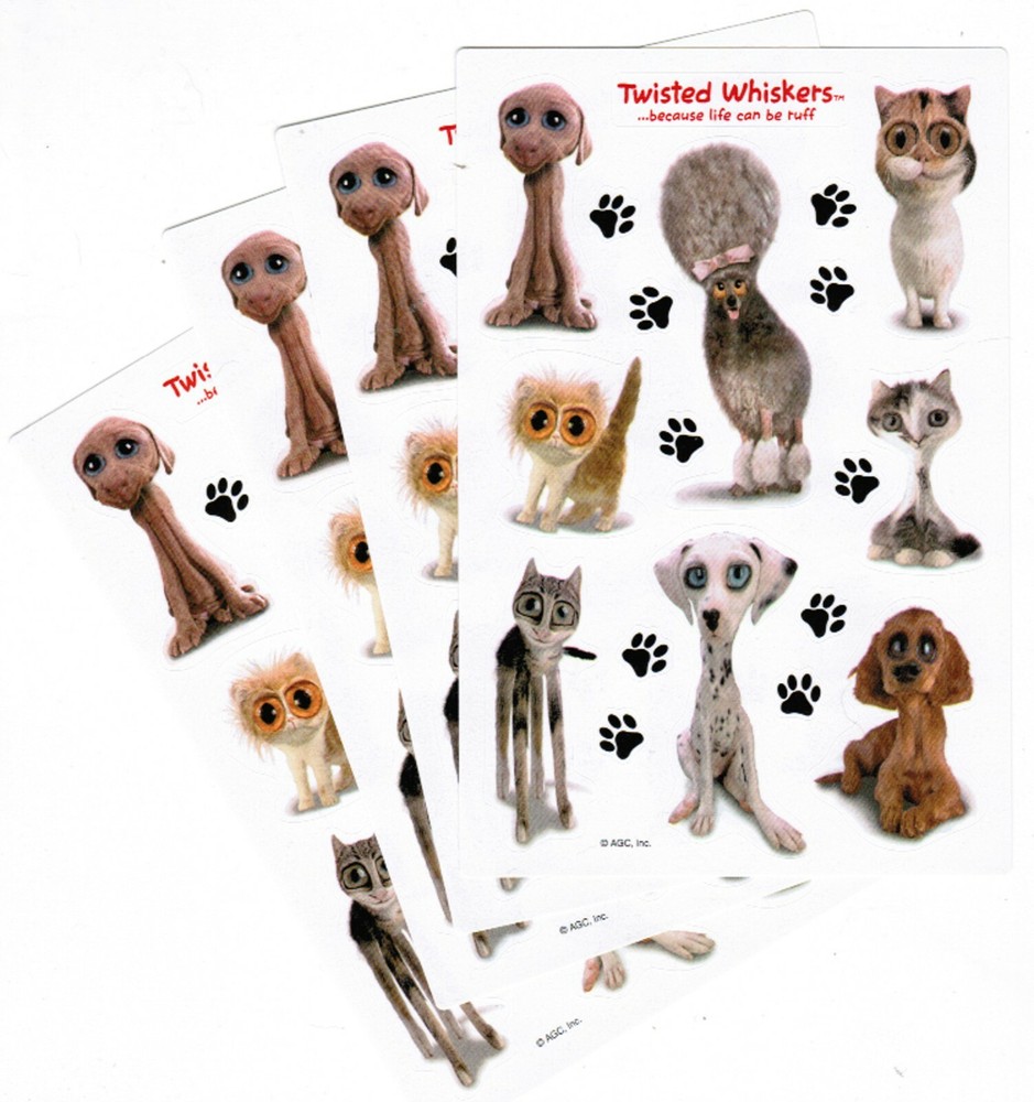 4 Sheets TWISTED Whiskers Cats and Dogs Paw Prints Scrapbook Stickers!