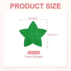2.2″x2.2″ Star Foam Stickers, 120Pcs EVA Glitters Foam Shape Sticker, Green