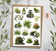 Moss Stickers. Whimsical Forest Sticker sheet. Planner, Scrapbooking 345