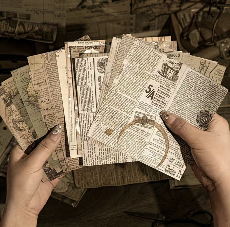 Lot Of 10 Coffee Stained Newspaper Scrapbook Embellishments 5.5in X 5.5in
