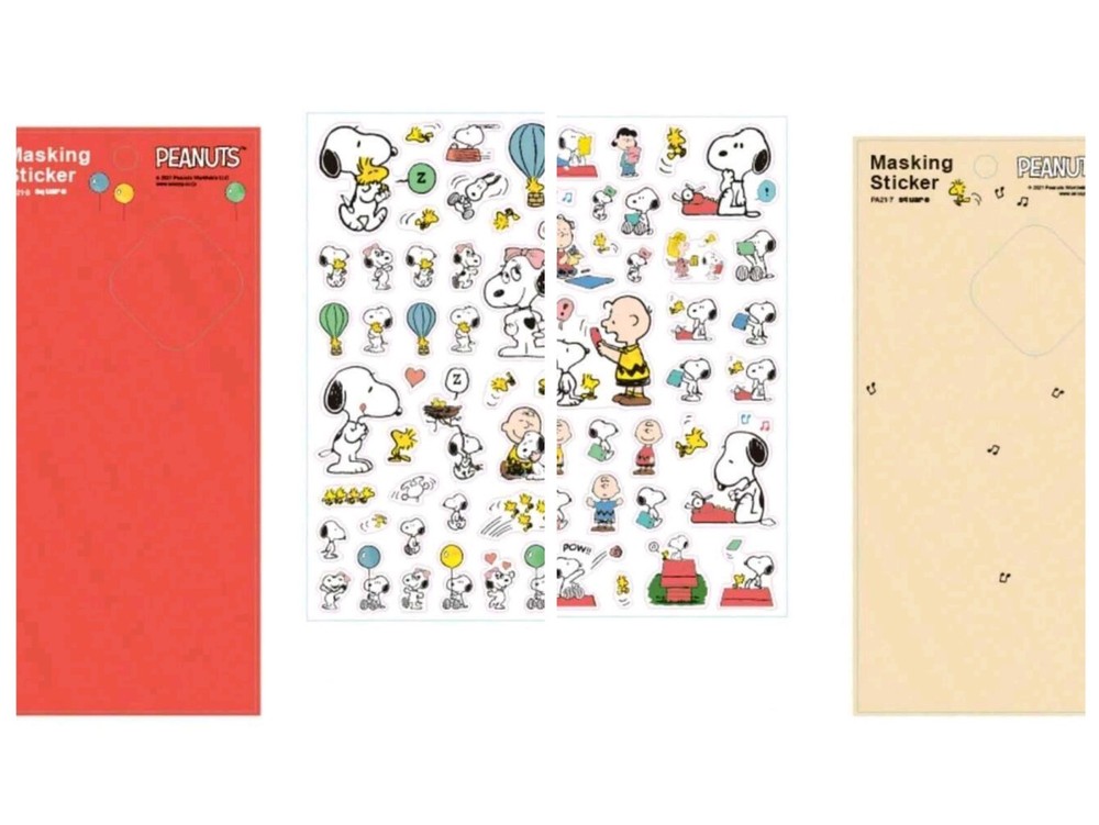 Peanuts Snoopy Masking Stickers Set of 2 Sheets Kawaii White & Red New 2021