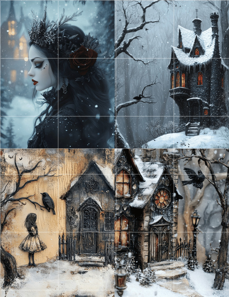 GOTHIC WINTER Collage Sheet Supplies Scrapbook Junk Journal Card Toppers Crafts