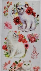 White Cats with pink and red florals. 6 sheets – 3 designs – 2 of each. You cut