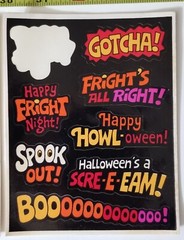 VTG HALLOWEEN STICKER 2 SHEETS BLACK ORANGE BOO SCARY HORROR MONSTER GHOST DECAL