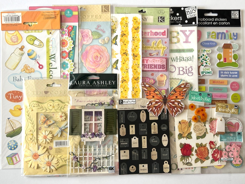 #365 – FAMILY FLOWERS BUTTERFLIES STICKER & EMBELISHMENT LOT JOLEE’S K&CO & MORE