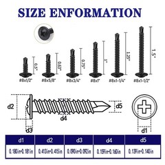 100PCS #8×1 Black Crosshead 410 Stainless Steel Self-Drilling Screws Modified…
