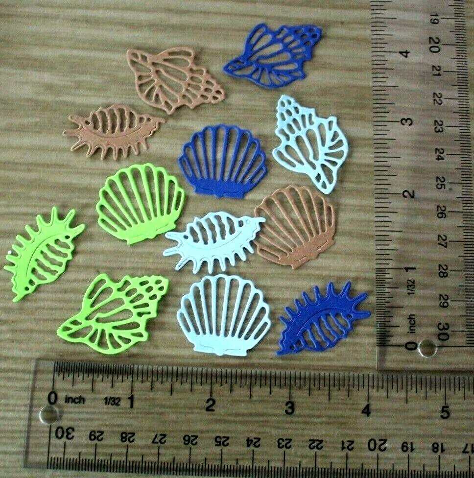 🩴15 SMALL SEASHELLS cardstock paper die cut embellishments scrapbook