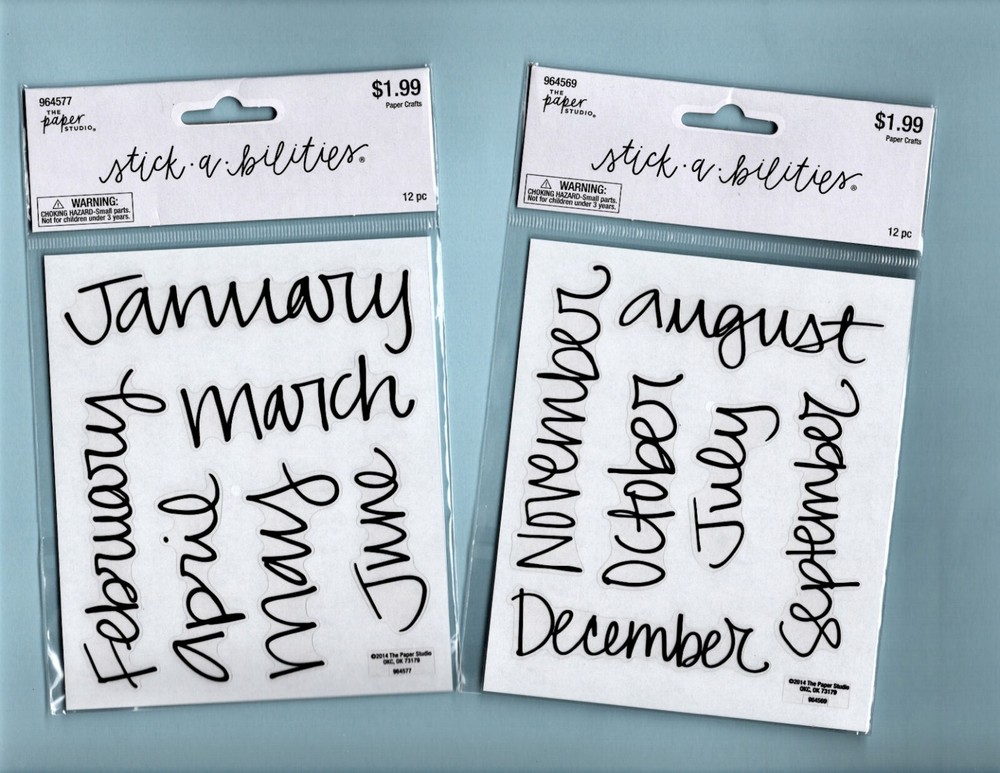 Stick-a-bilities CURSIVE MONTHS 24pc Clear Background Stickers scrapbooking
