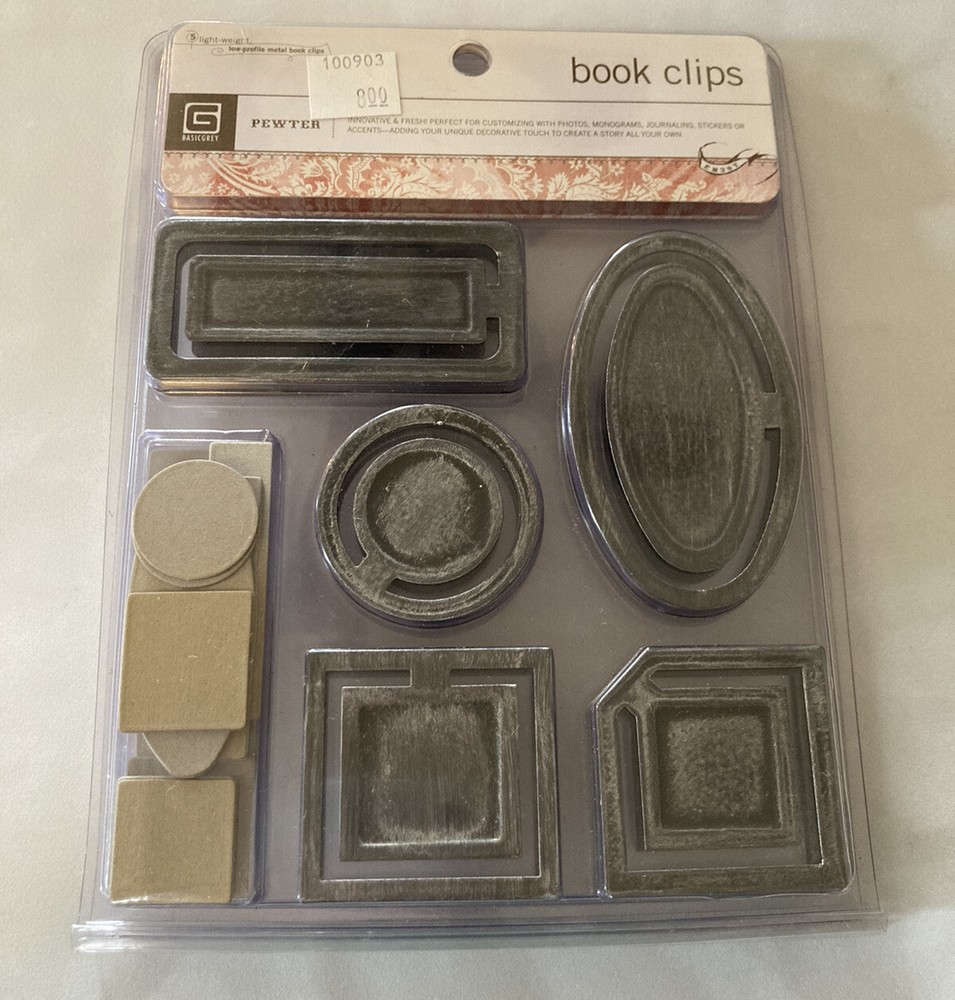 Basic Grey Black Metal Book Clips Scrapbooking Embellishment